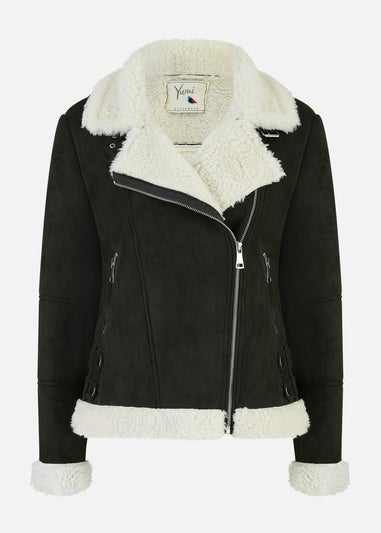 Yumi Black Faux Suede & Shearling Biker Jacket