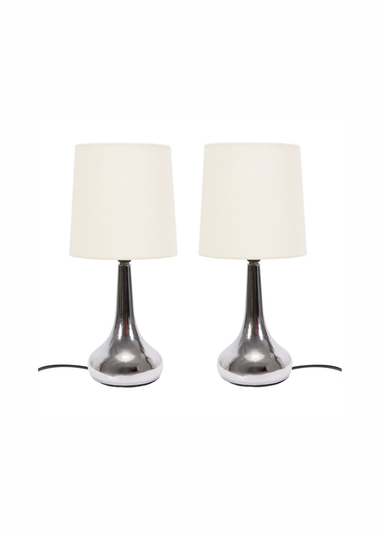 ValueLights Pair of Dimmable Brushed Silver Table Lamp with Cream Drum Shade