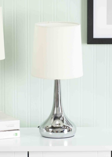 ValueLights Pair of Dimmable Brushed Silver Table Lamp with Cream Drum Shade