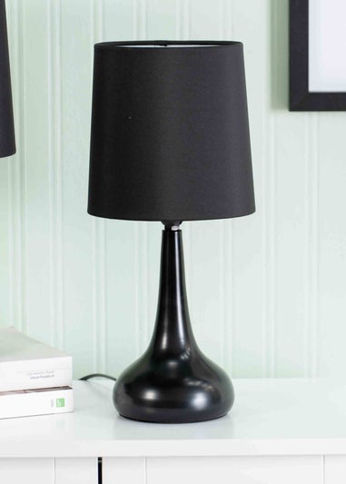 ValueLights Pair of Dimmable Matte Black Table Lamp with Black Drum Shade