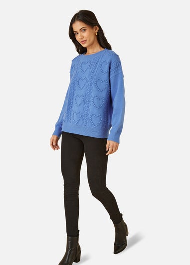 Yumi Blue Heart Knit Relaxed Jumper