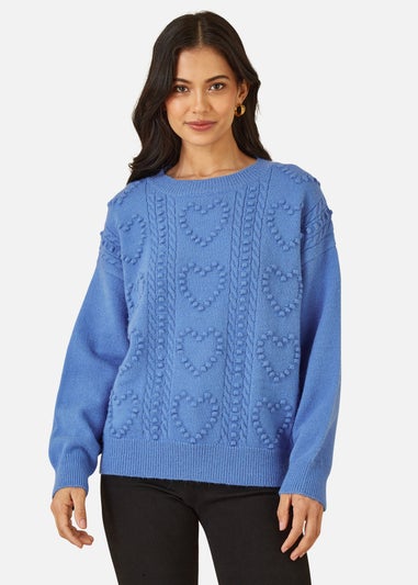 Yumi Blue Heart Knit Relaxed Jumper