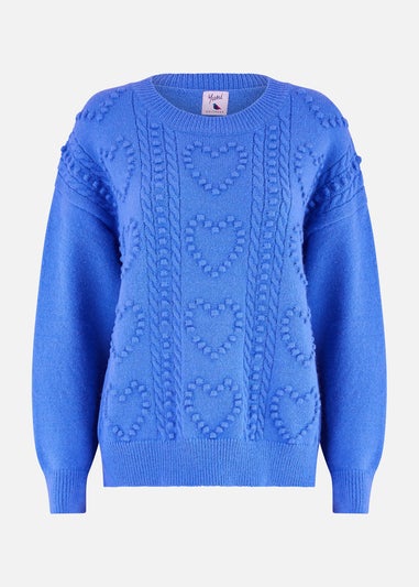 Yumi Blue Heart Knit Relaxed Jumper