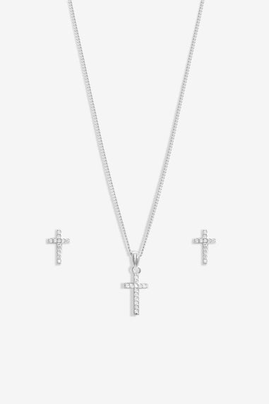 Simply Silver Sterling Silver 925 Cubic Zirconia Cross Set  - Gift Boxed