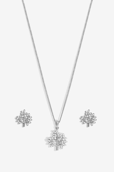 Jon Richard Rhodium Plated Cubic Zirconia Tree Of Love Box Set - Gift Box