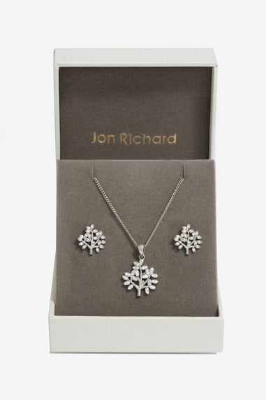 Jon Richard Rhodium Plated Cubic Zirconia Tree Of Love Box Set - Gift Box