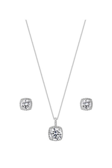 Simply Silver Sterling Silver 925 Halo Square Solitaire Matching Jewellery Set - Gift Boxed