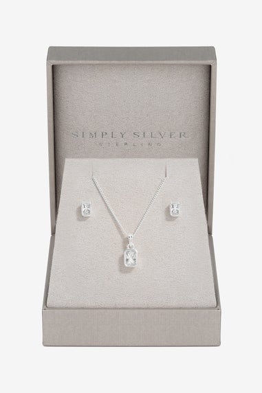 Simply Silver Sterling Silver 925 Cubic Zirconia Cushion Set - Gift Boxed