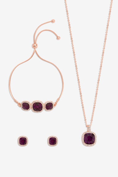 Jon Richard Rose Gold Plated And Amethyst Trio Set   - Gift Box