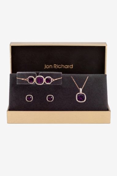 Jon Richard Rose Gold Plated And Amethyst Trio Set   - Gift Box