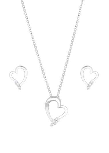 Simply Silver Sterling Silver 925 Cubic Zirconia Heart Set - Gift Boxed