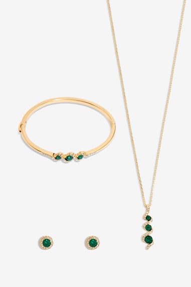 Jon Richard Gold Plated Emerald And Crystal Twist Drop Trio Set  - Gift Box