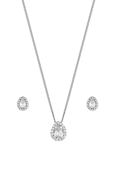 Jon Richard Rhodium Plated Cubic Zirconia Pear Stone Set - Gift Boxed