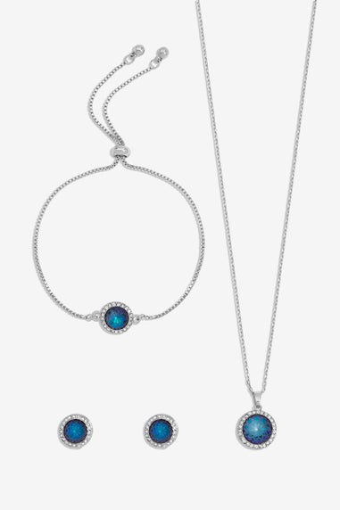 Jon Richard Silver Plated Blue Halo Trio Set  - Gift Box