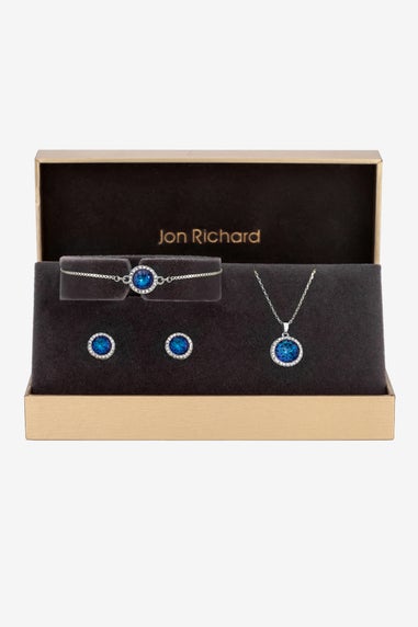 Jon Richard Silver Plated Blue Halo Trio Set  - Gift Box