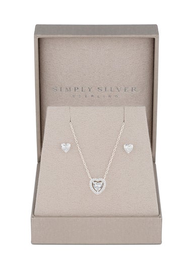 Sterling Silver 925 Cubic Zirconia Halo Heart Set