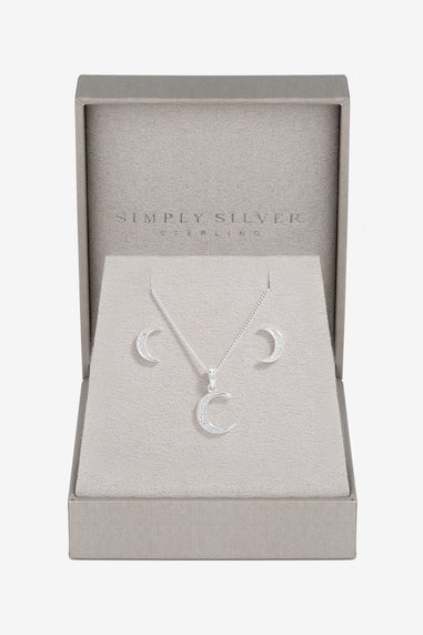 Simply Silver Sterling Silver 925 Cubic Zirconia Crescent Set - Gift Boxed