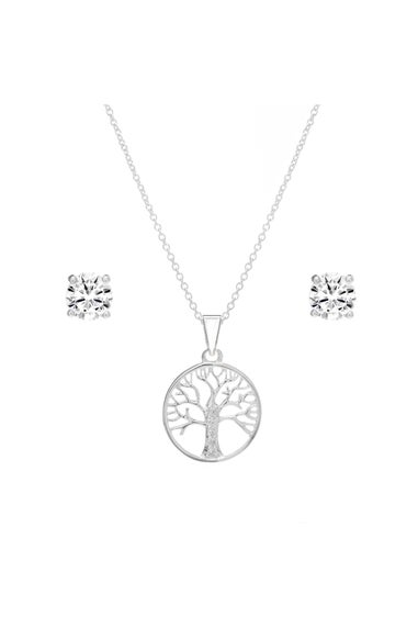 Simply Silver Sterling Silver 925 Cubic Zirconia Tree of Love Jewellery Set - Gift Boxed