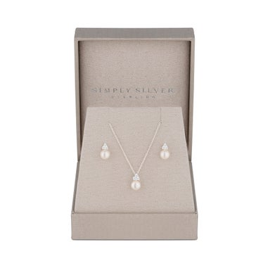 Simply Silver Sterling Silver 925 Freshwater Pearl Set - Gift Boxed