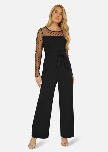 Yumi Black Spot Mesh Stretch Jumpsuit