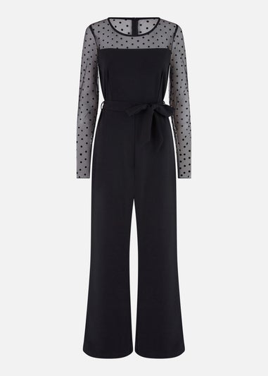 Yumi Black Spot Mesh Stretch Jumpsuit