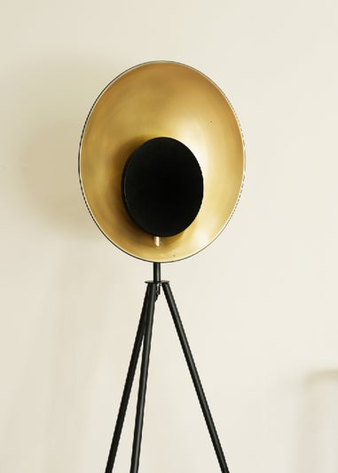 ValueLights Saffy Matte Black Floor Lamp with Gold Shade (150cm x 59cm x 59cm)