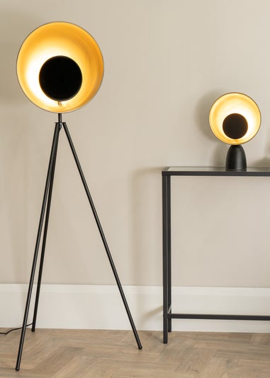 ValueLights Saffy Matte Black Floor Lamp with Gold Shade (150cm x 59cm x 59cm)