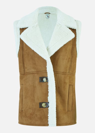 Yumi Brown Sherpa Style Button Up Gilet