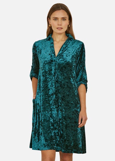 Yumi Green Velvet Tunic Dress With 3/4 Sleeves