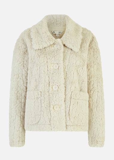 Yumi Cream Luxe Textured Faux Fur Jacket With Pockets