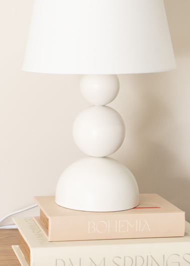 ValueLights Dimmable Gloss Cream Table Lamp with White Tapered Shade