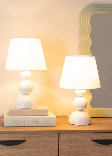 ValueLights Dimmable Gloss Cream Table Lamp with White Tapered Shade