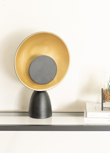 ValueLights Saffy Matte Black Table Lamp with Gold Shade (35cm x 24.5cm x 10cm)