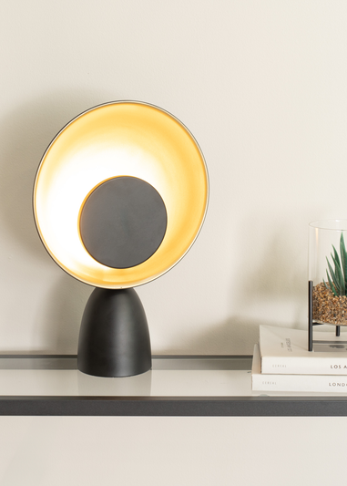 ValueLights Saffy Matte Black Table Lamp with Gold Shade (35cm x 24.5cm x 10cm)