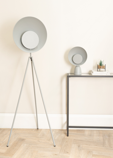 ValueLights Saffy Matte Grey Table Lamp with Grey Shade (35cm x 24.5cm x 10cm)