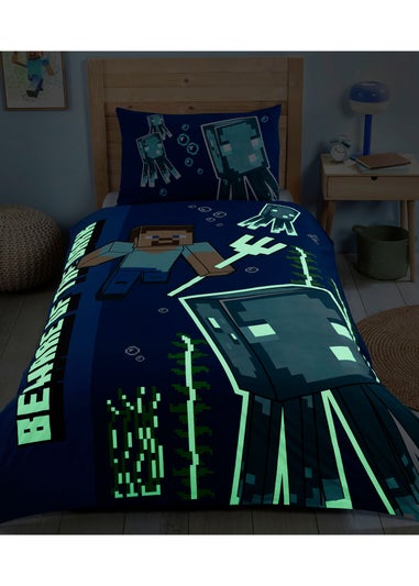 Minecraft Glow In The Dark Blue Duvet Set