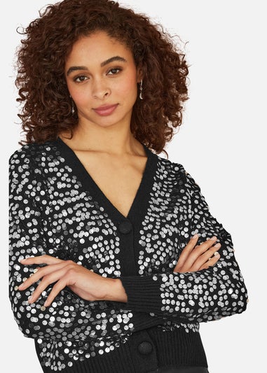 Mela Black Sequin Knitted Cardigan