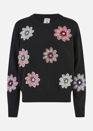 Mela Black Sequin Flower Jumper