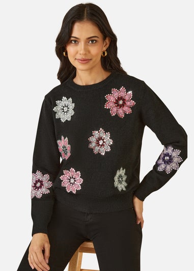 Mela Black Sequin Flower Jumper