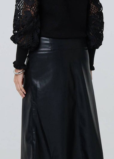 Izabel London Black Faux Leather High Waist Midi Skirt