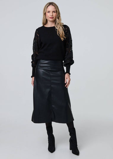 Izabel London Black Faux Leather High Waist Midi Skirt