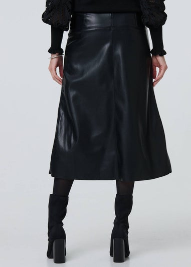 Izabel London Black Faux Leather High Waist Midi Skirt