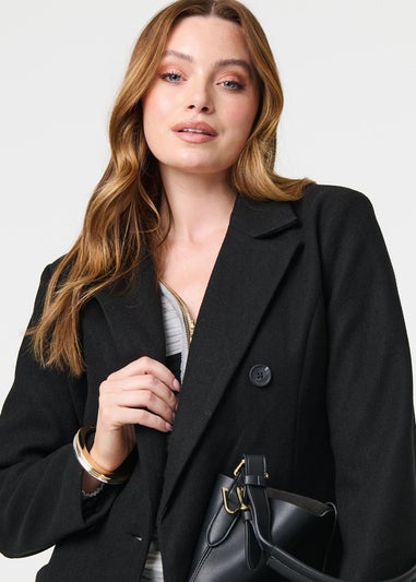 Izabel London Black Longline Tailored Button Front Coat