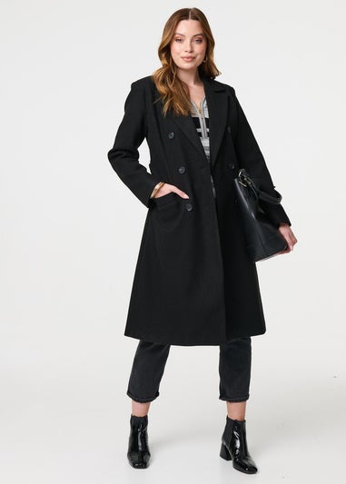 Izabel London Black Longline Tailored Button Front Coat