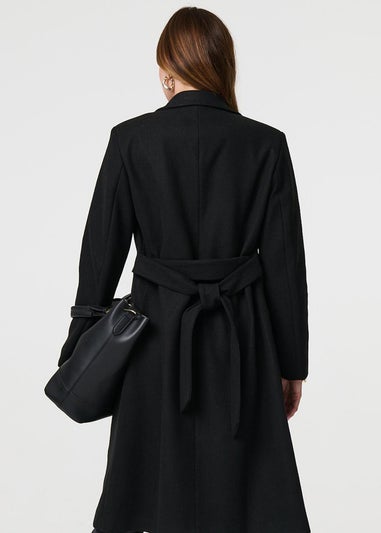 Izabel London Black Longline Tailored Button Front Coat