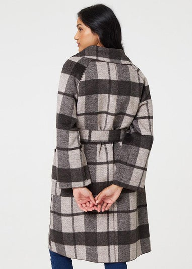 Izabel London Brown Checked Longline Coat with Belt