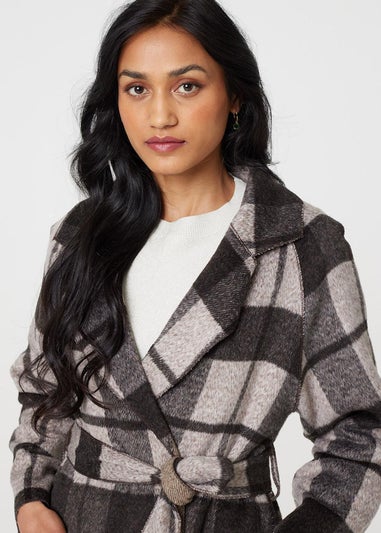 Izabel London Brown Checked Longline Coat with Belt