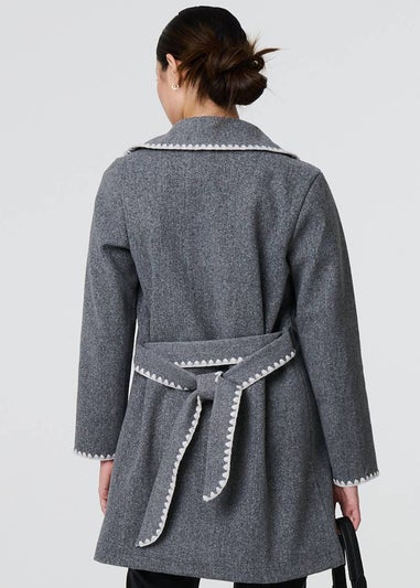 Izabel London Grey Blanket Stich Coat with Belt