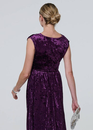 Izabel London Purple Crushed Velvet Fit & Flare Midi Dress