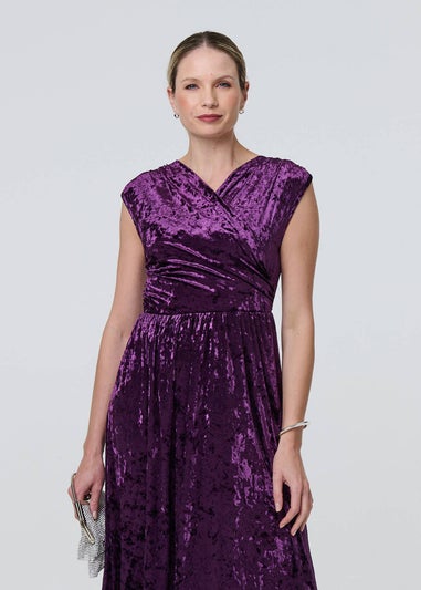 Izabel London Purple Crushed Velvet Fit & Flare Midi Dress